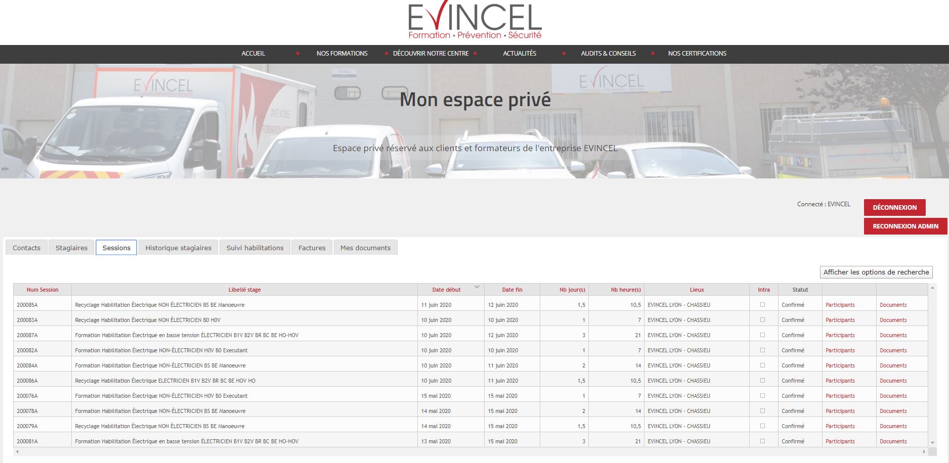 Utilisation de l'espace client en ligne EVINCEL